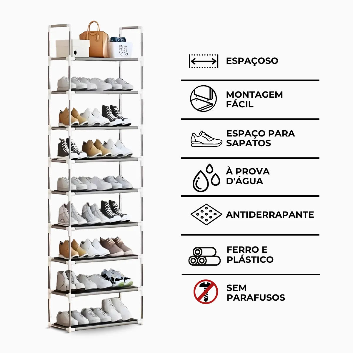 Sapateira Vertical organizador com  9 Prateleiras